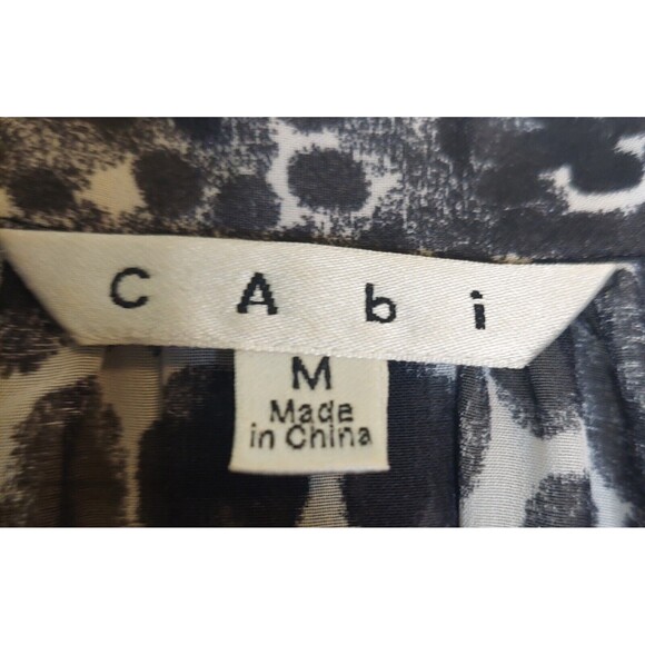 Cabi Womens Sheer Blouse Med. Black White Animal Print Button Front Long Sleeve - Picture 4 of 9